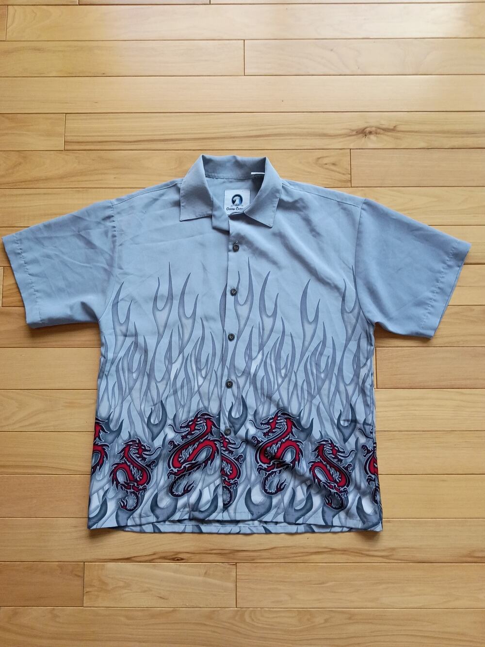 Vintage Ocean Current Y2K dragon flame button down shirt
